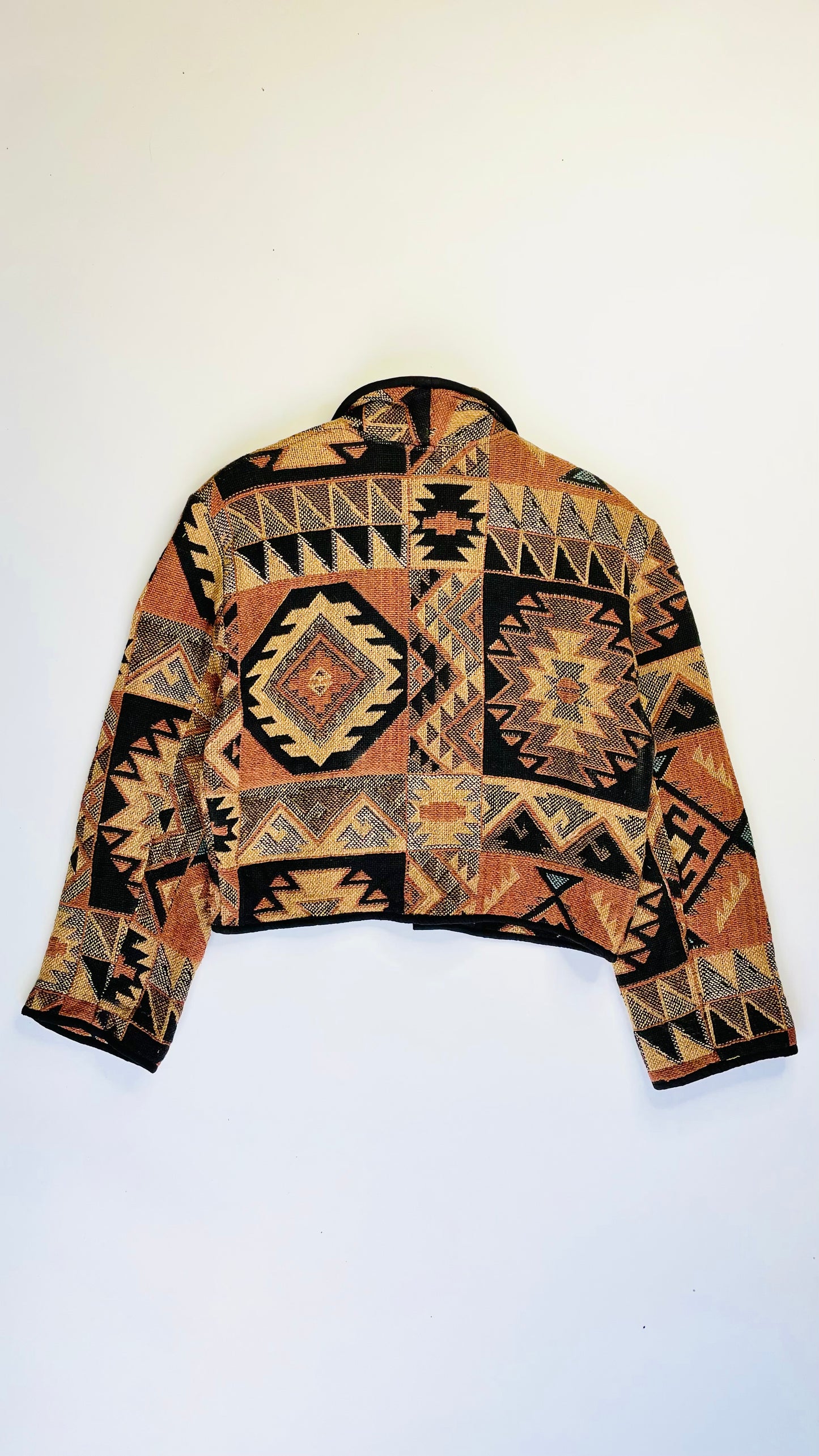 Vintage 90s southwest woven tapestry brown jacket - Size L