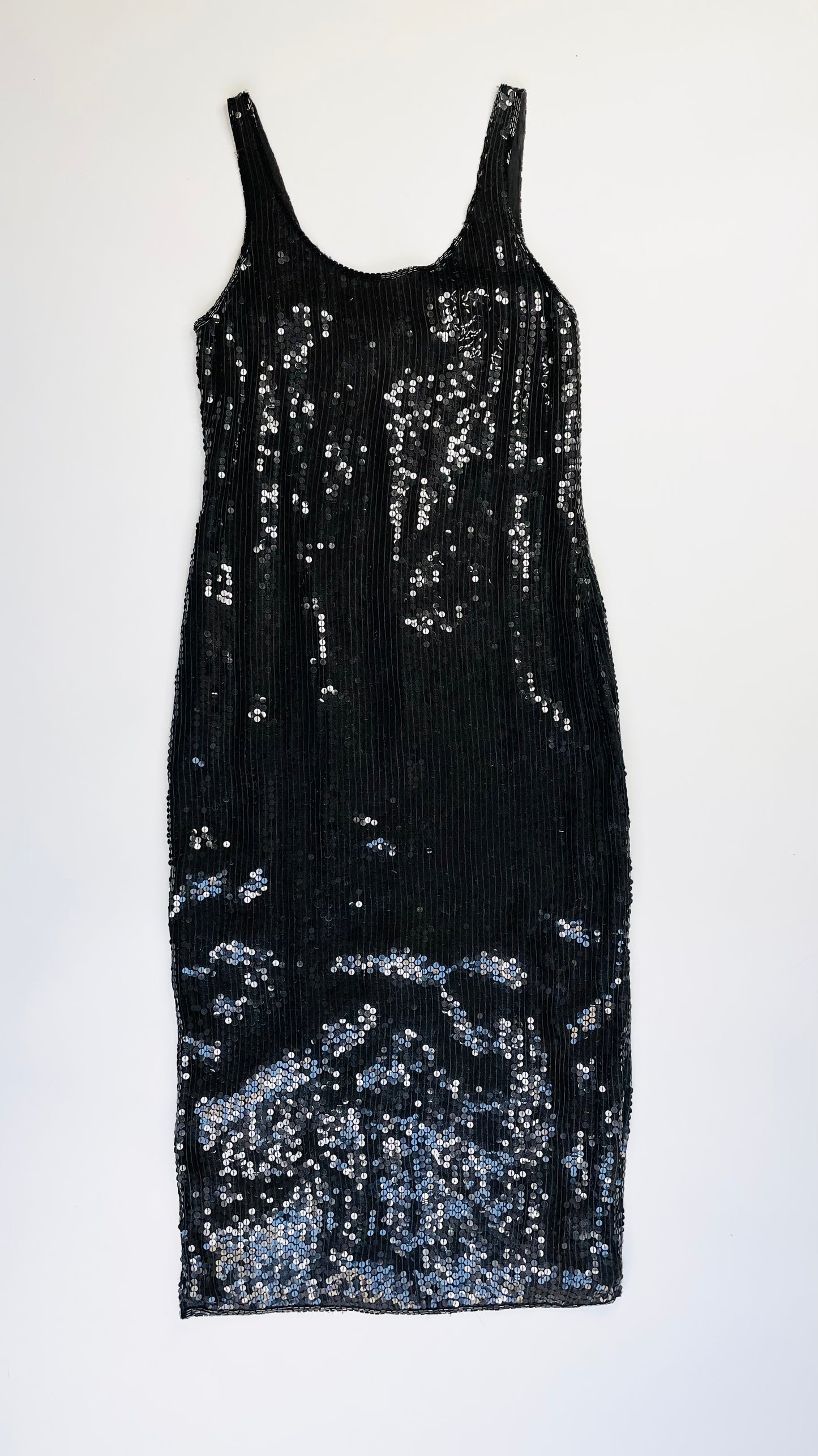 80s black sequin tank maxi dress - Size 8/10