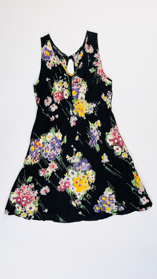 90s BETSEY JOHNSON black floral tank mini dress - Size 8