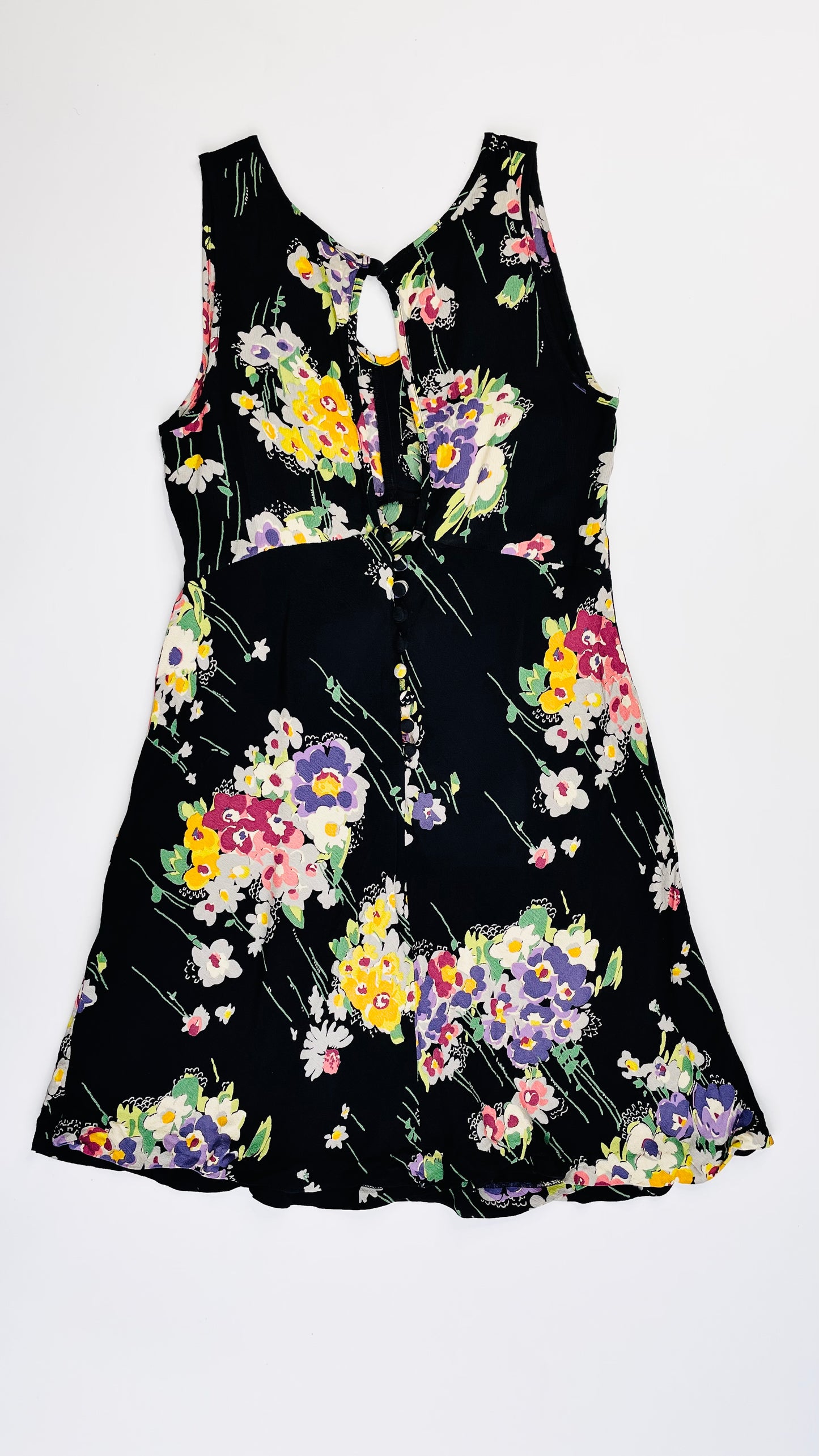 90s BETSEY JOHNSON black floral tank mini dress - Size 8