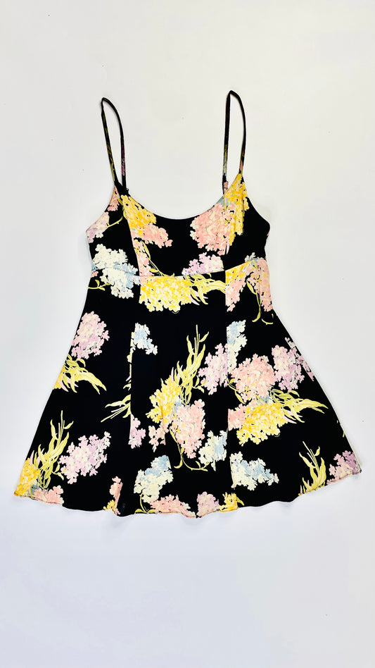 90s BETSEY JOHNSON black floral babydoll dress - Size L