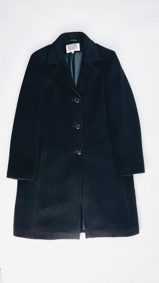 Vintage 90s BILL BLASS black wool single breast mid length coat - Size 12