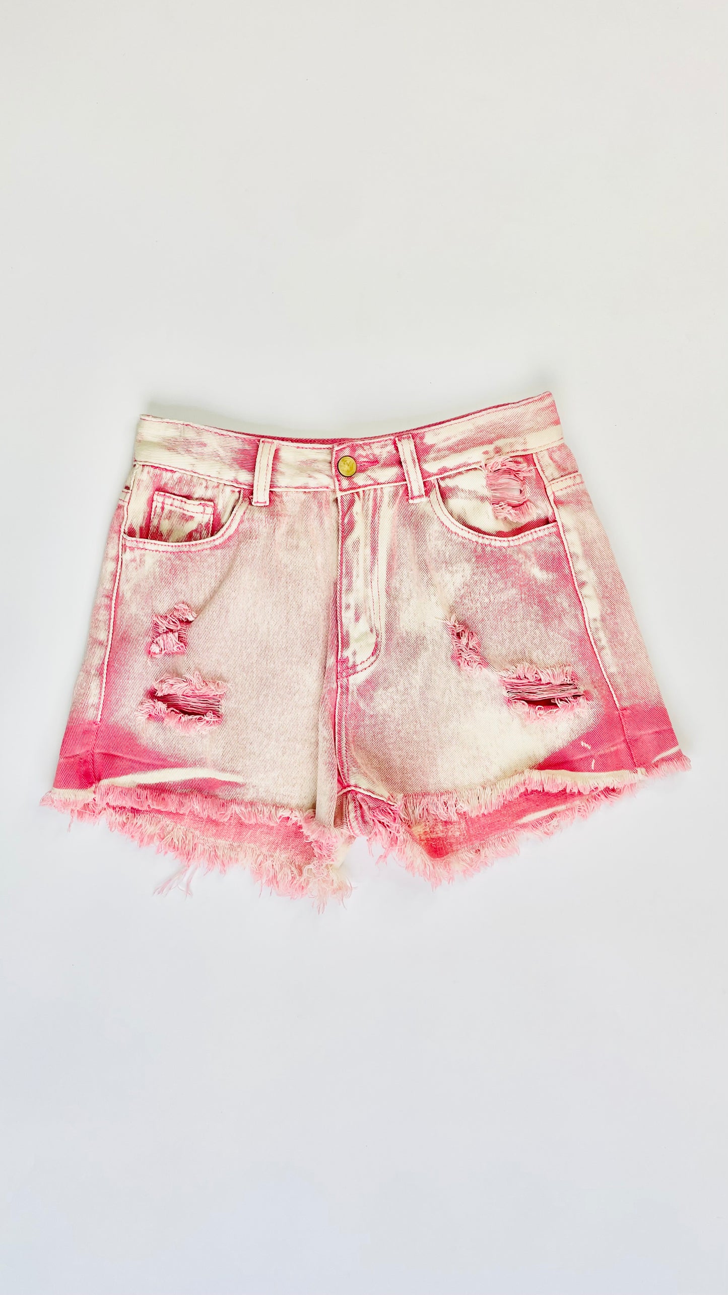 Pre-Loved pink acid wash denim shorts - Size M