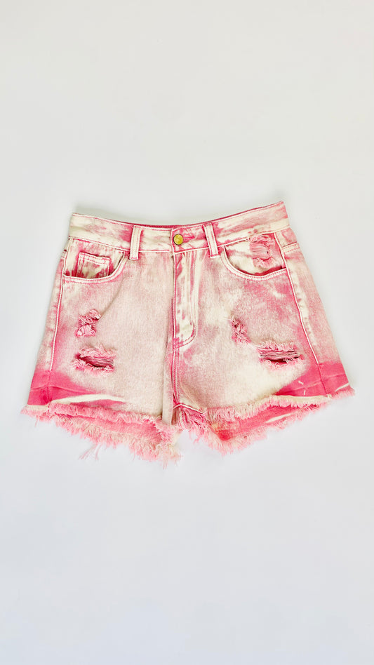 Pre-Loved pink acid wash denim shorts - Size M