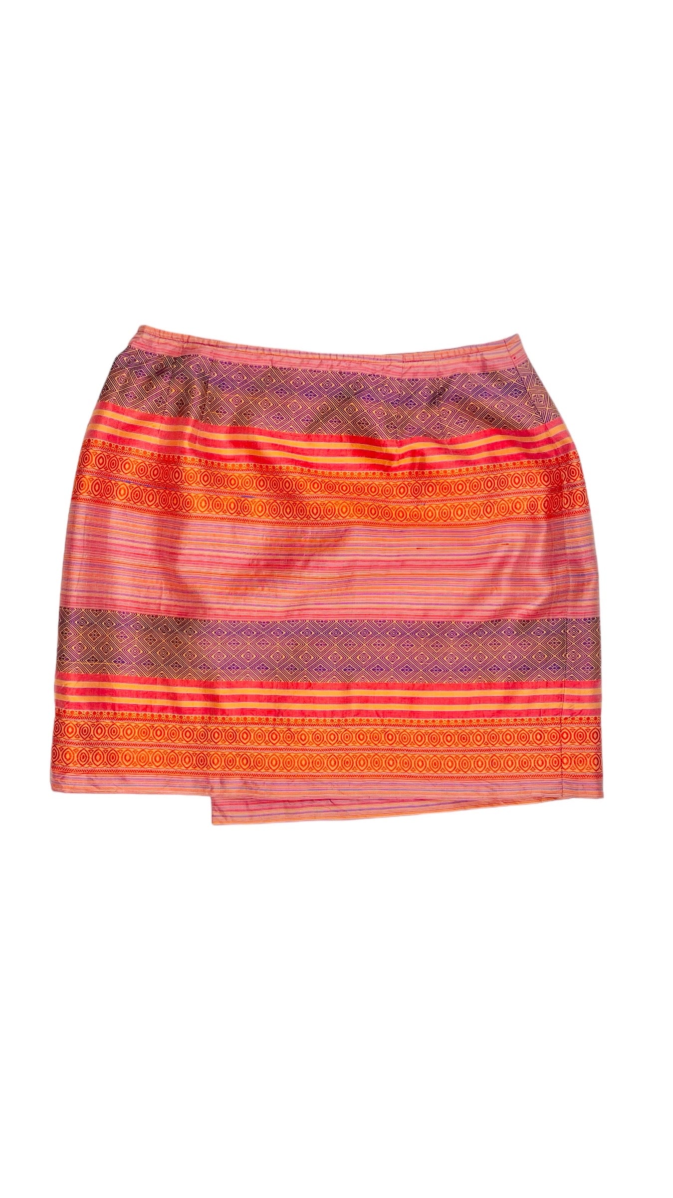 Vintage 90s pink orange wrap silk mini skirt - Size 4