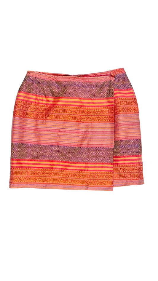 Vintage 90s pink orange wrap silk mini skirt - Size 4