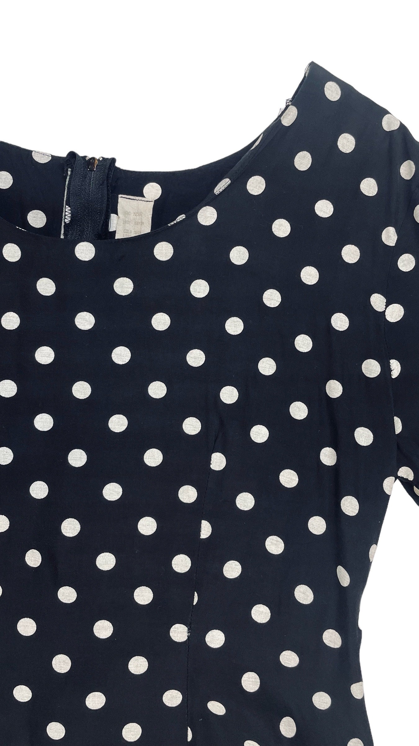 Vintage 90s fitted black & white polka dot short sleeve mini dress - Size M