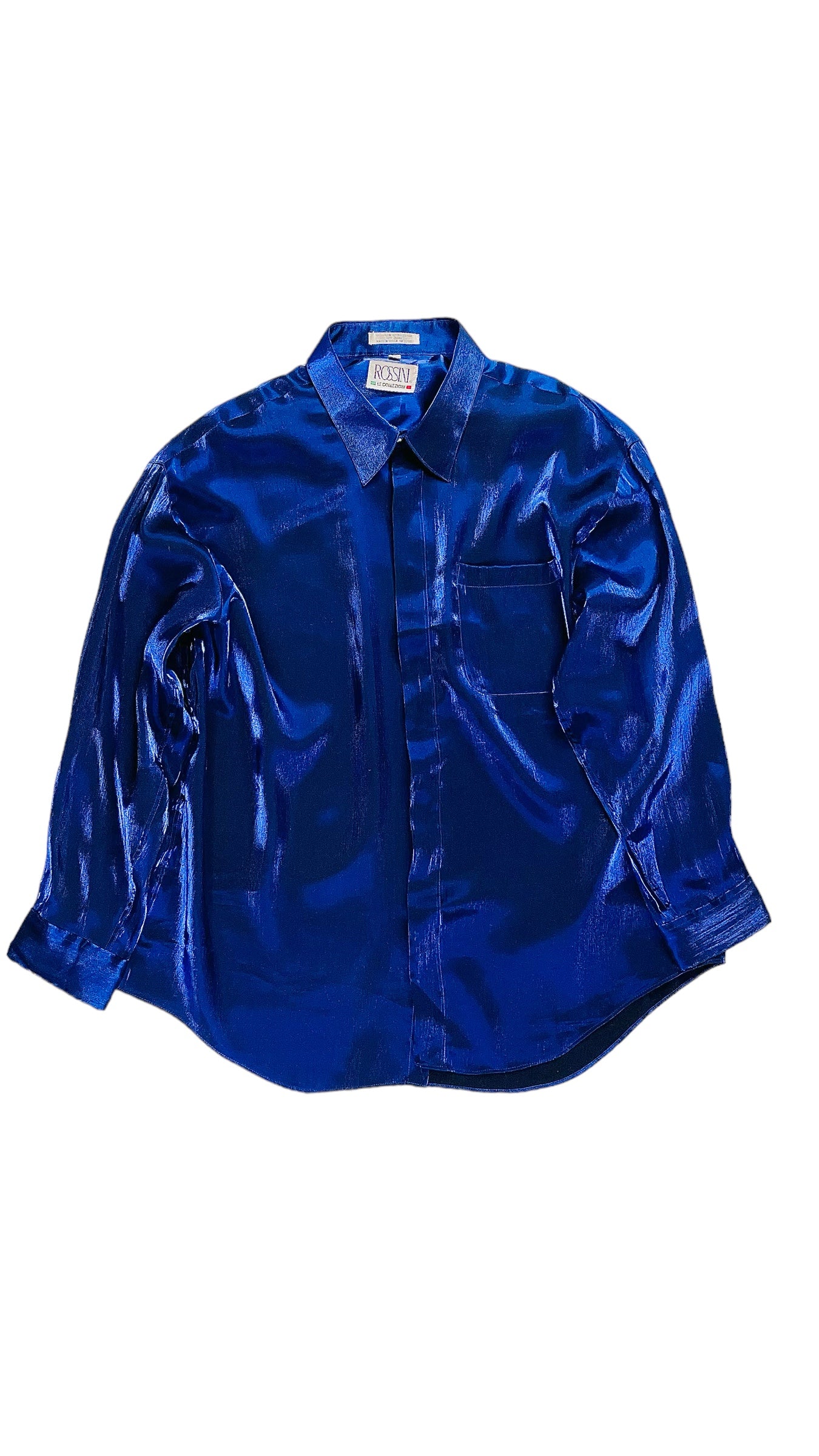Vintage 90s metallic blue long sleeve button up top - Size 2XL