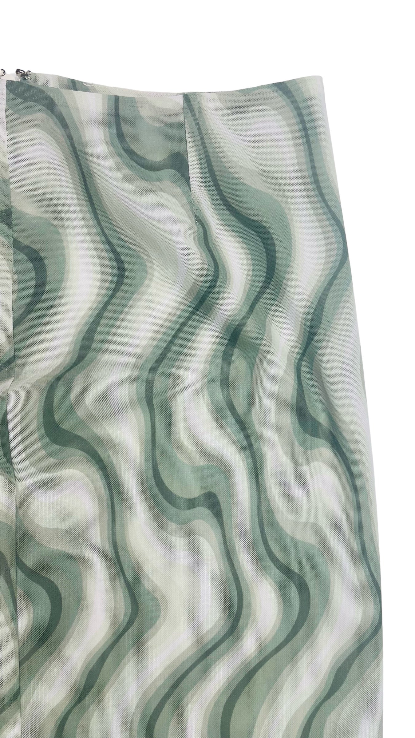 Pre-Loved MIAOU green & white swirl print midi skirt - Size XS