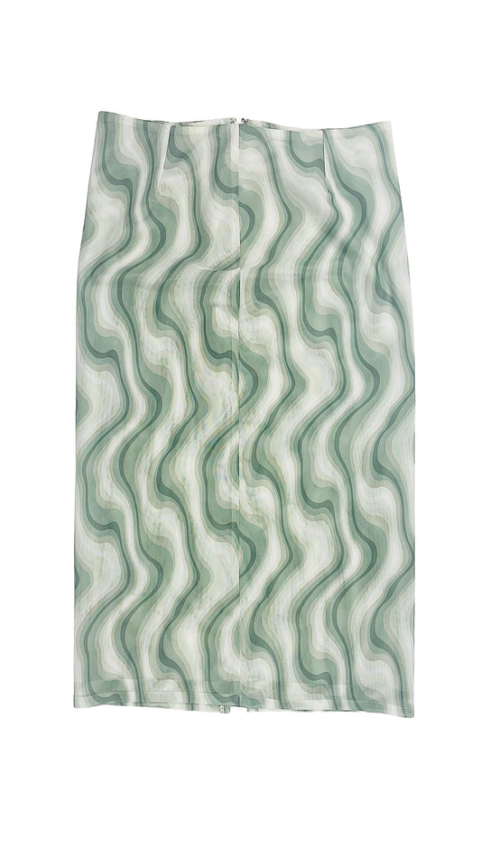 Pre-Loved MIAOU green & white swirl print midi skirt - Size XS