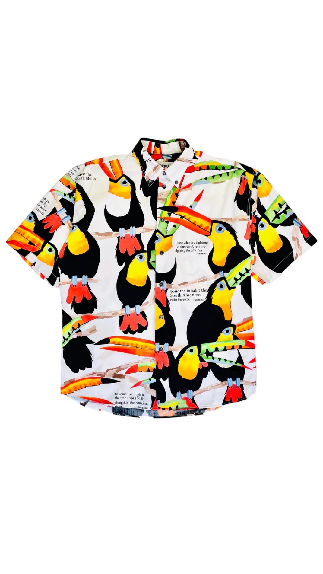 Vintage 90s ICEBERG white toucan print button up t-shirt  - Size XL