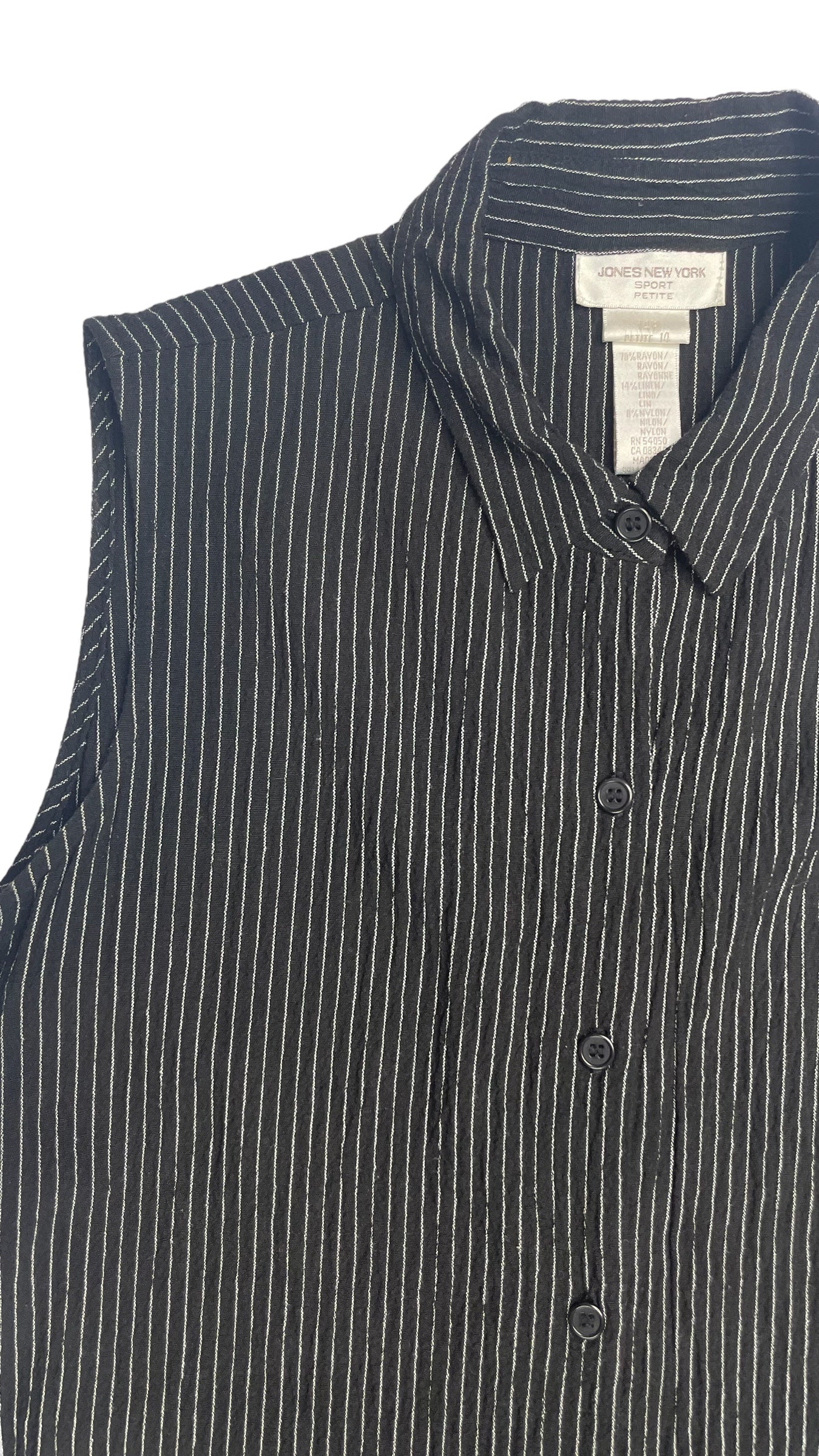 Vintage 90s black & white striped button up maxi tank dress - Size 14P