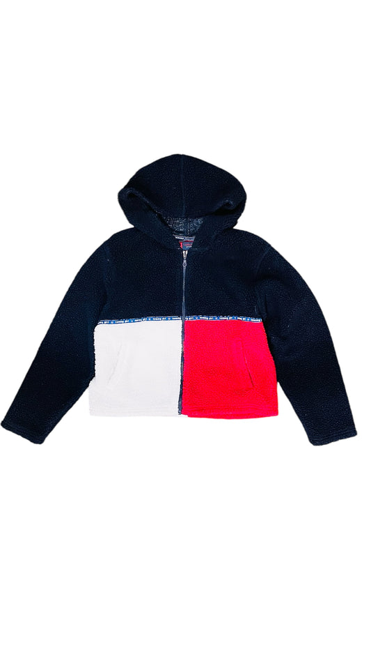 Vintage 90s TOMMY GIRL red white & navy blue teddy bear zip up jacket- Size XL