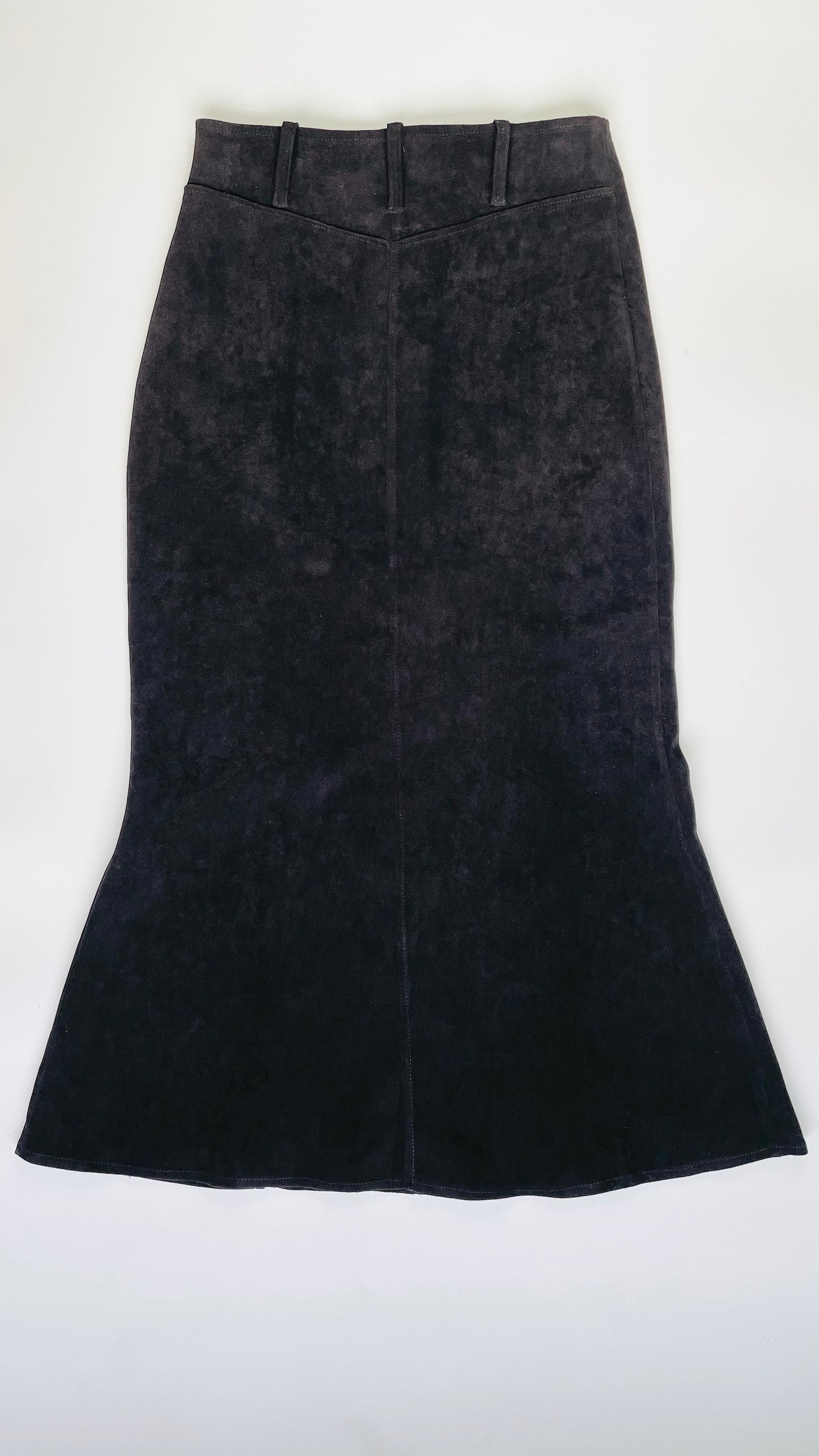 Vintage 90s black ultrasuede trumpet maxi skirt - Size 10