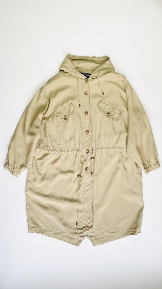 Vintage 90s J Peterman tan silk anorak coat - Size S-XL