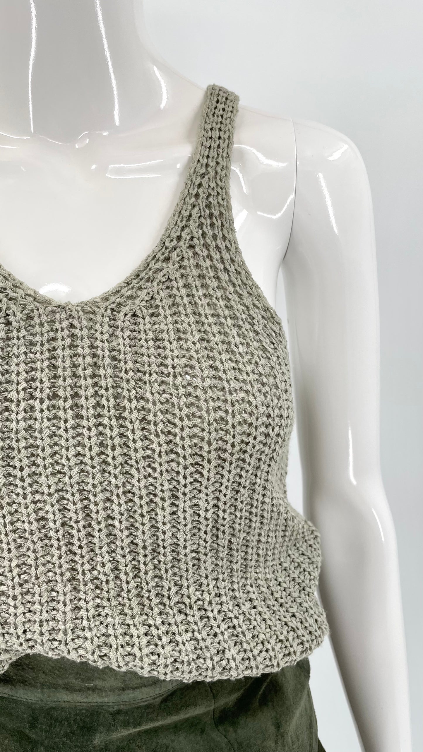 Pre-Loved big knit sage green tank top - Size S