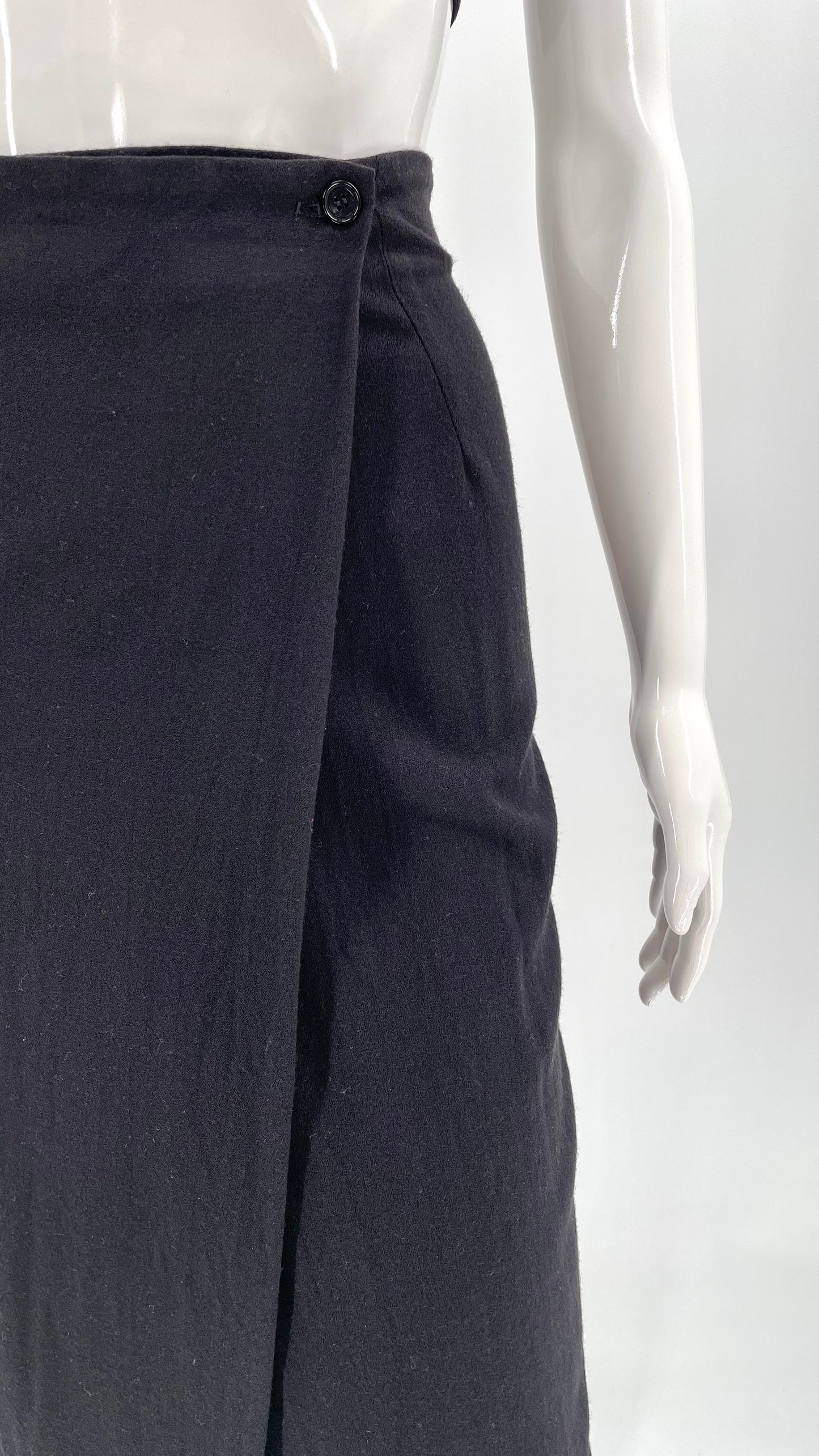 Vintage 90s black wrap midi skirt - Size 8
