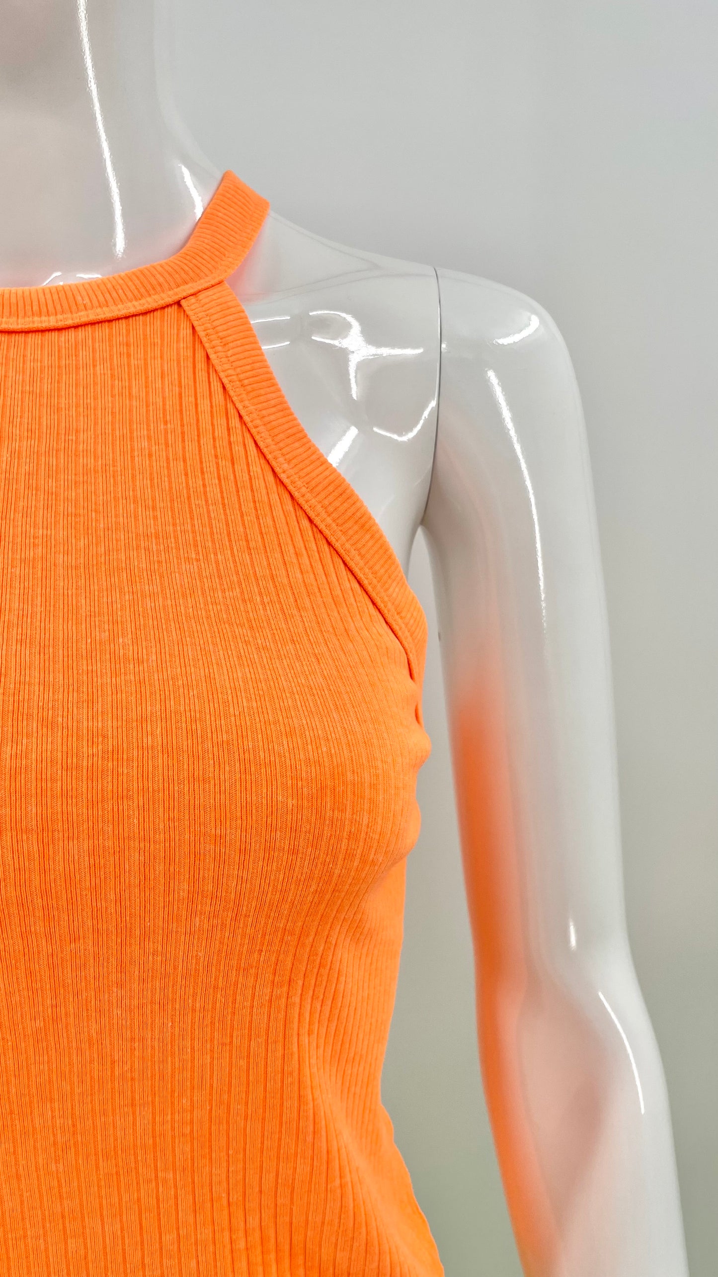 Pre-Loved neon orange knit halter top - Size L