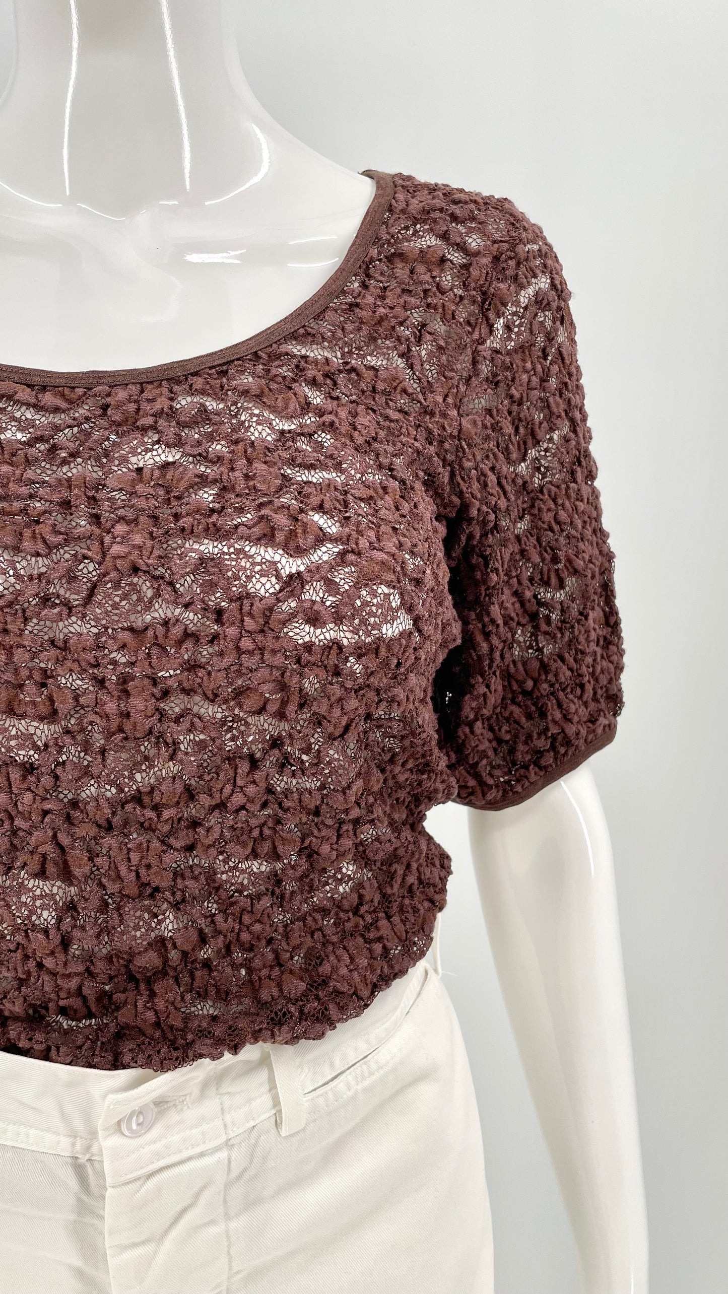 Vintage 90s Karen Kane brown floral lace knit top - Size M-XL