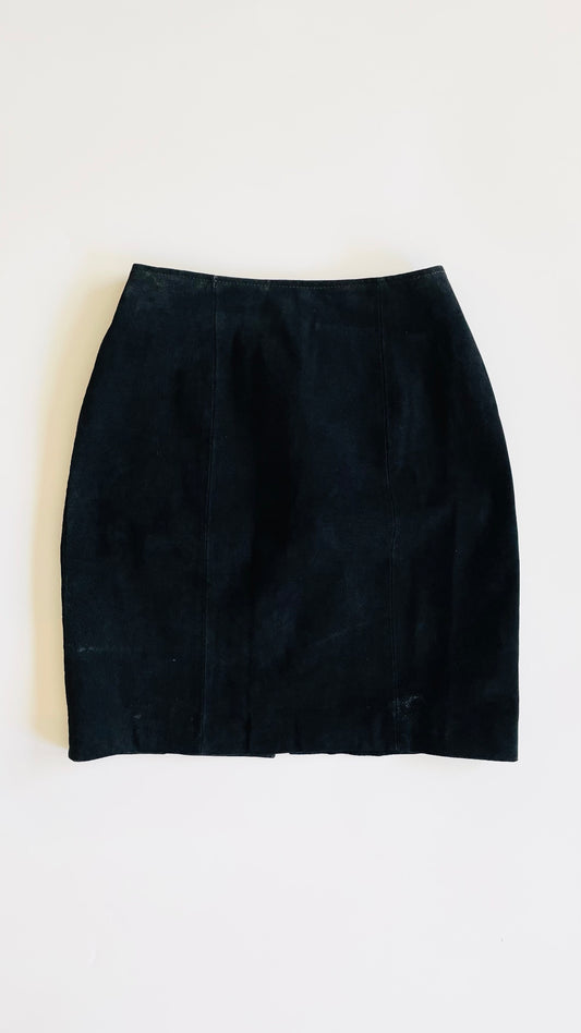 Vintage 90s black suede mini skirt - Size 6