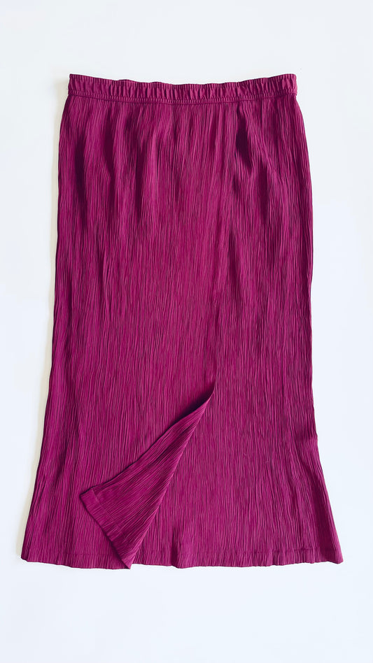 Vintage 90s fuchsia pleated calf length skirt - Size L/XL