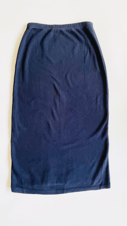 Vintage 90s navy blue ribbed maxi skirt - Size L