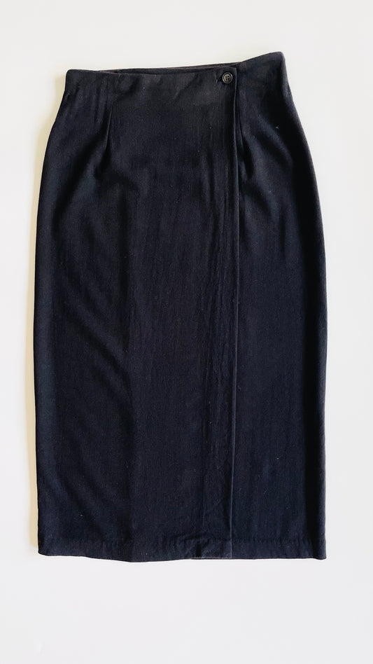 Vintage 90s black wrap midi skirt - Size 8