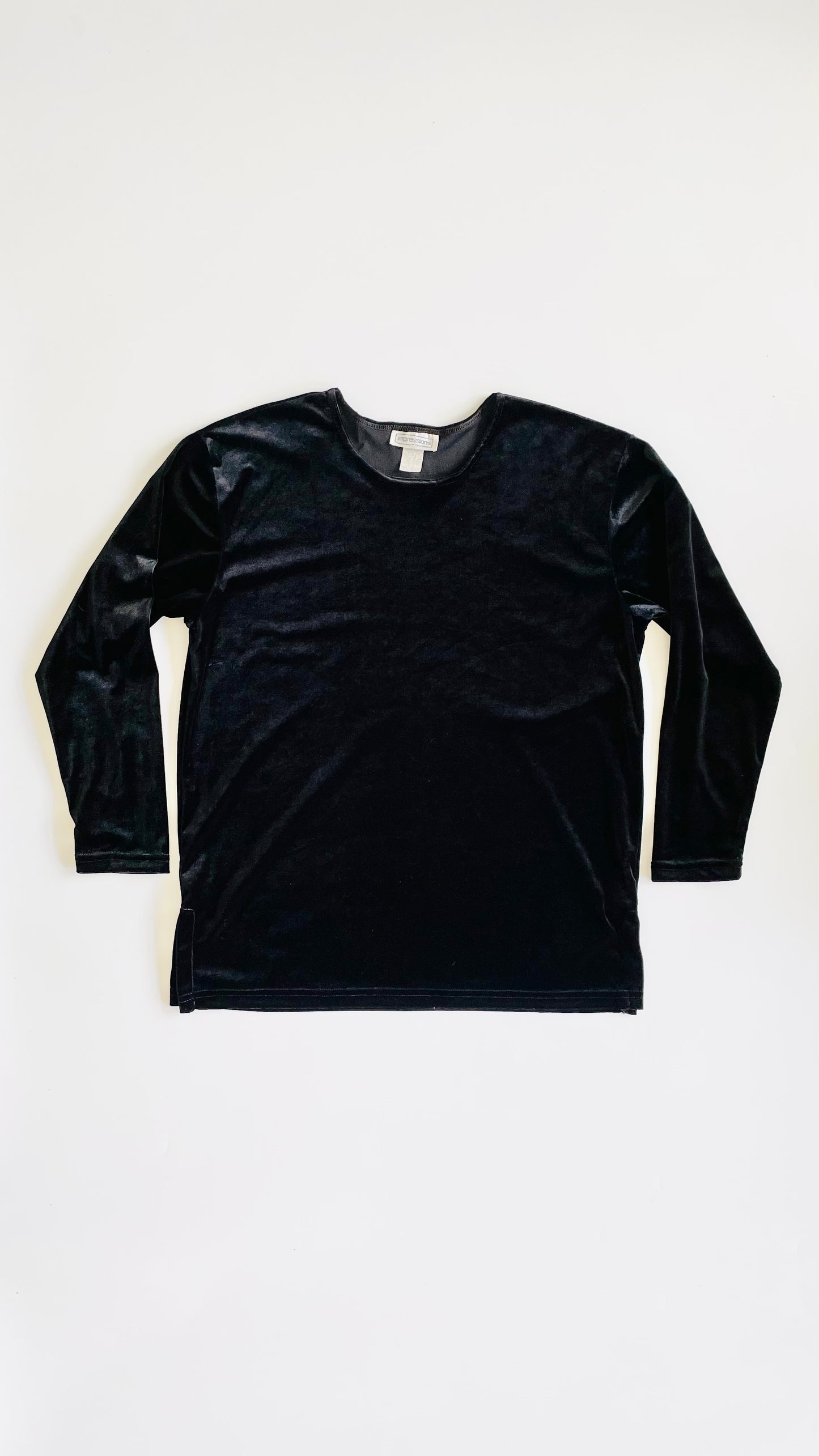 Vintage 90s black velvet knit tunic - Size M