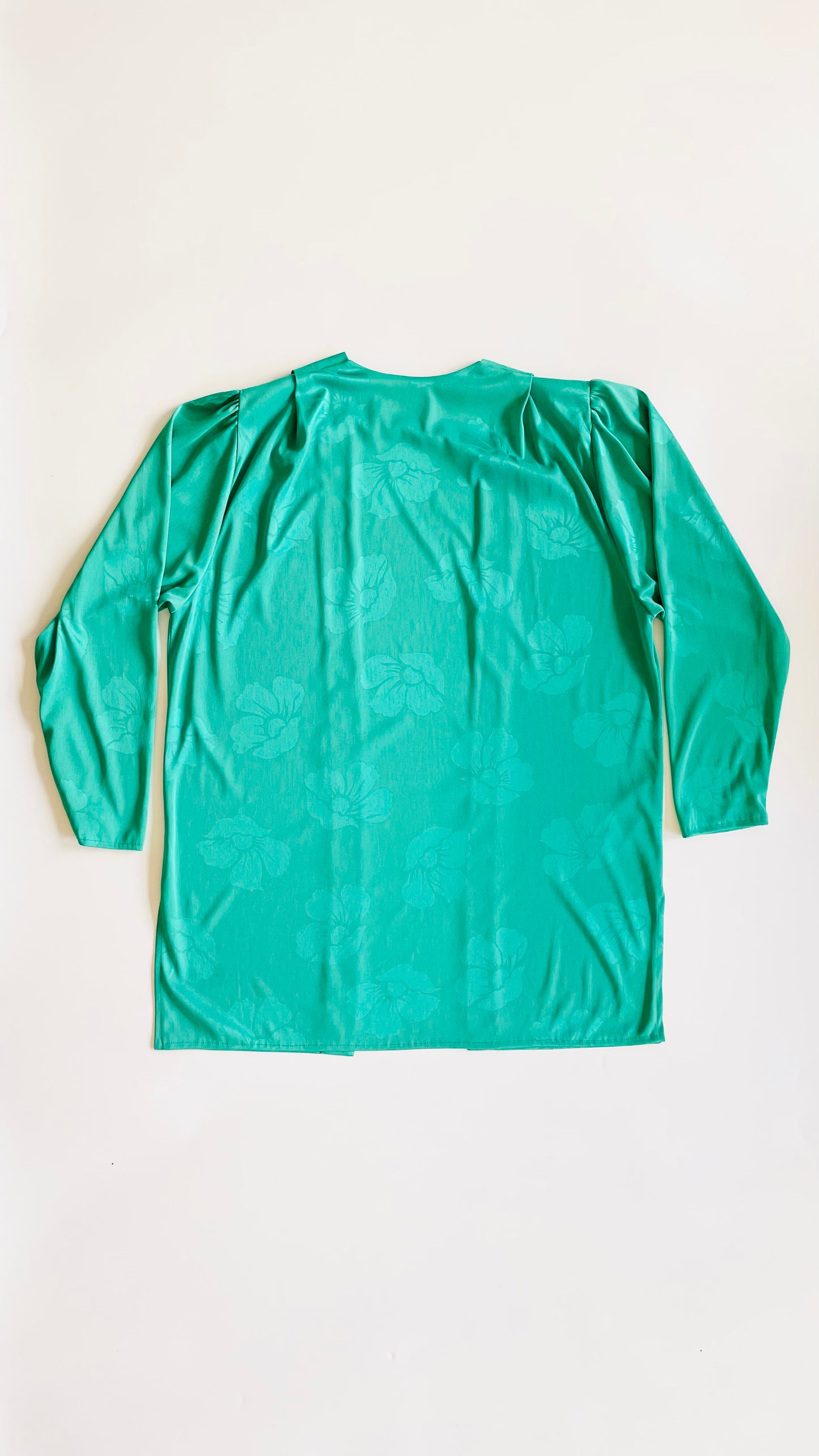 Vintage green satin floral open cardigan - Size XL