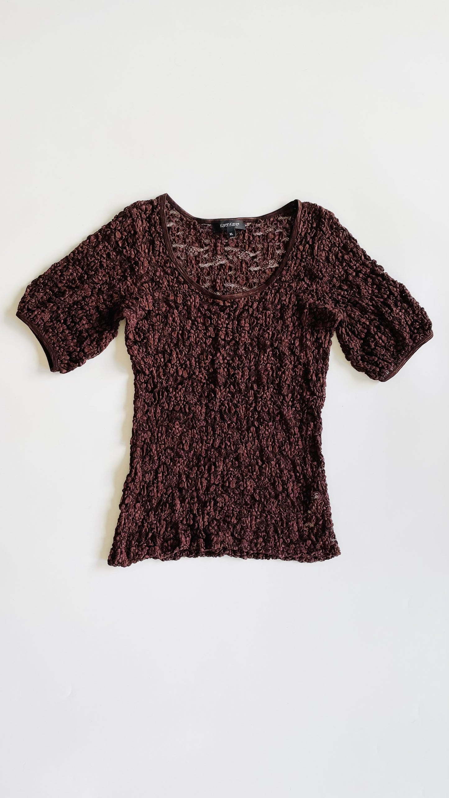 Vintage 90s Karen Kane brown floral lace knit top - Size M-XL