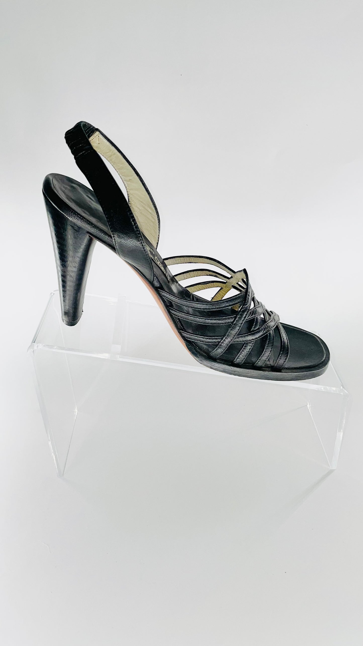 Vintage black leather strappy heels - Size 7