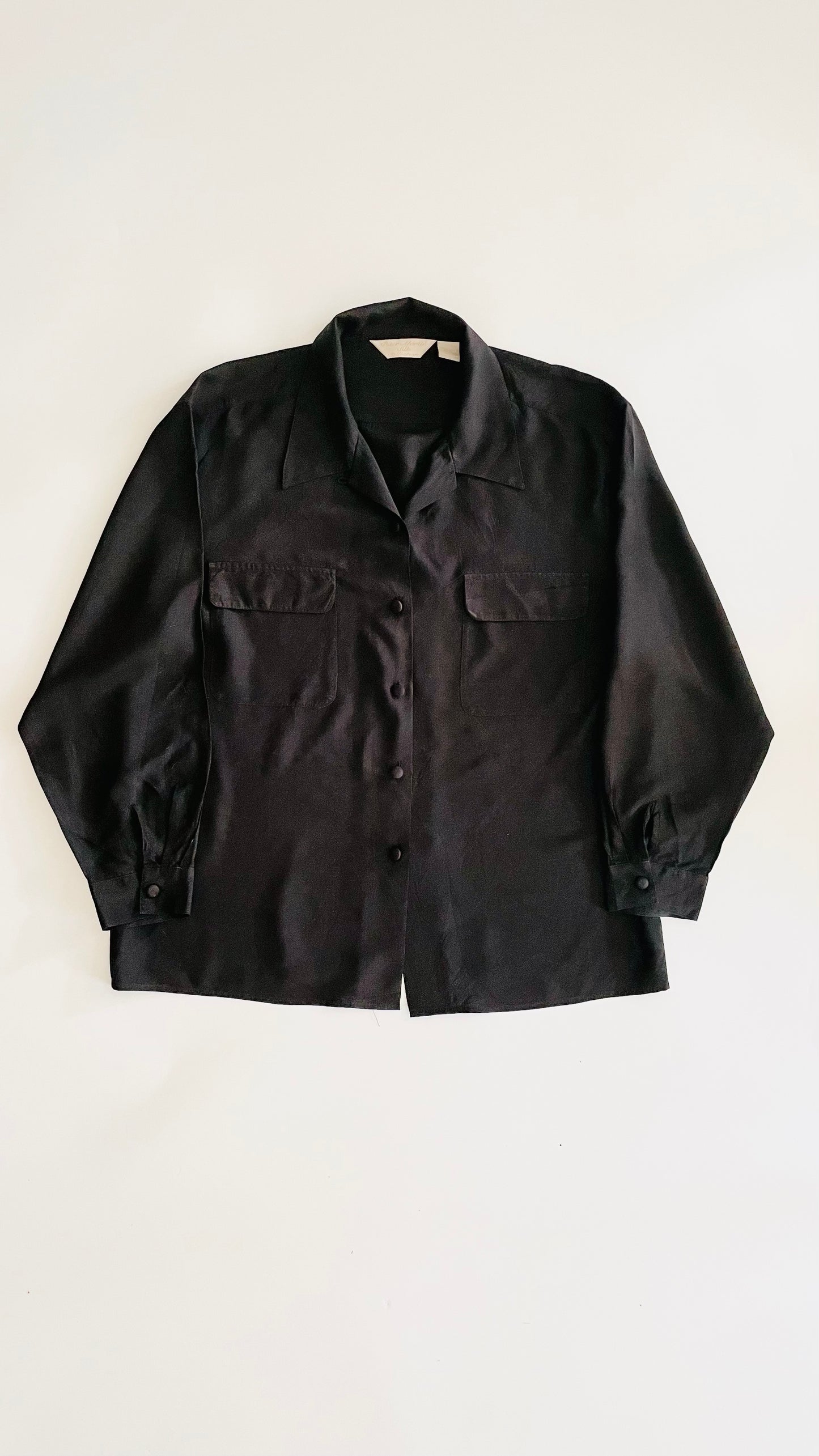 Vintage 90s black silk button up shirt - Size XL