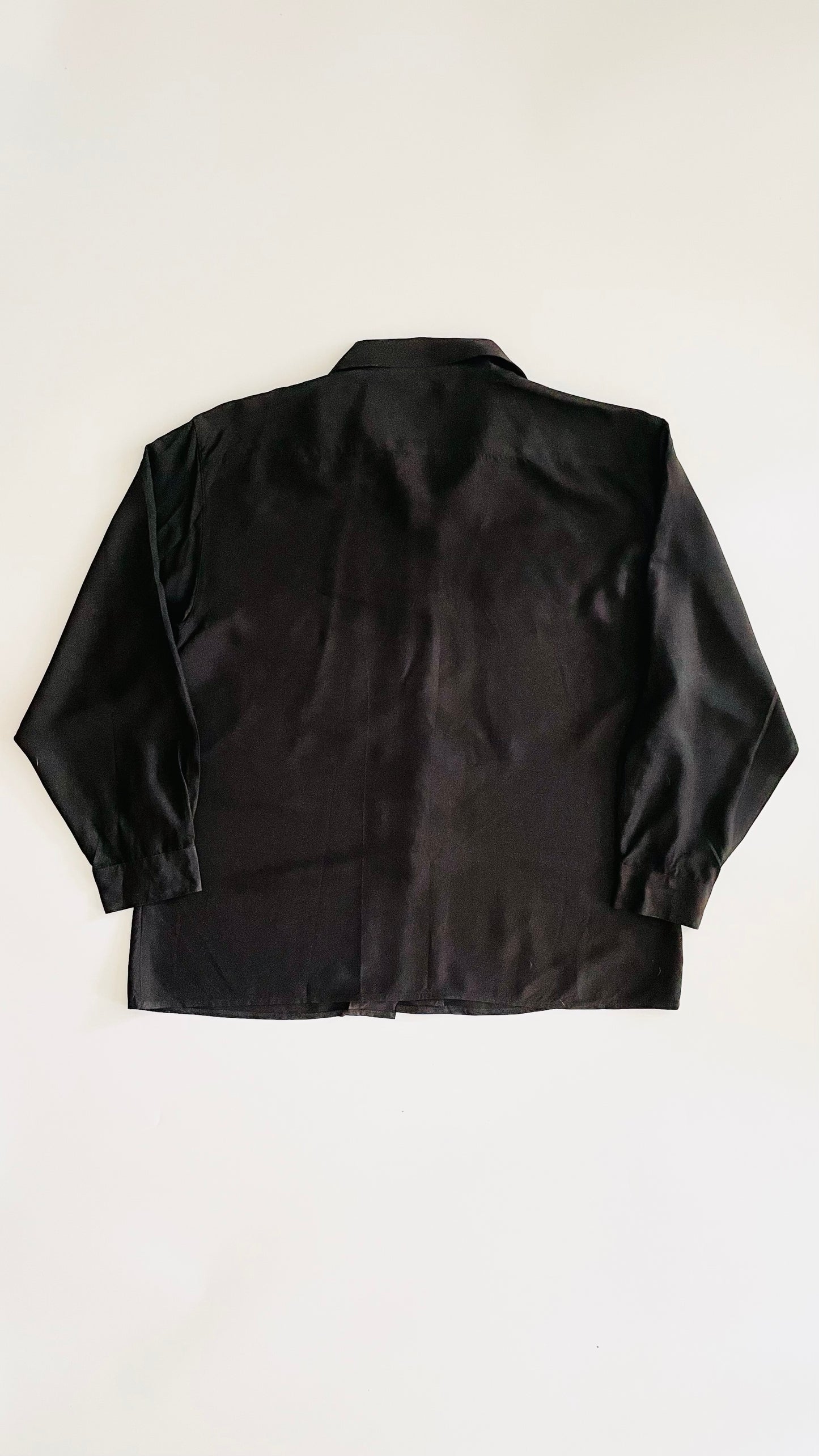 Vintage 90s black silk button up shirt - Size XL