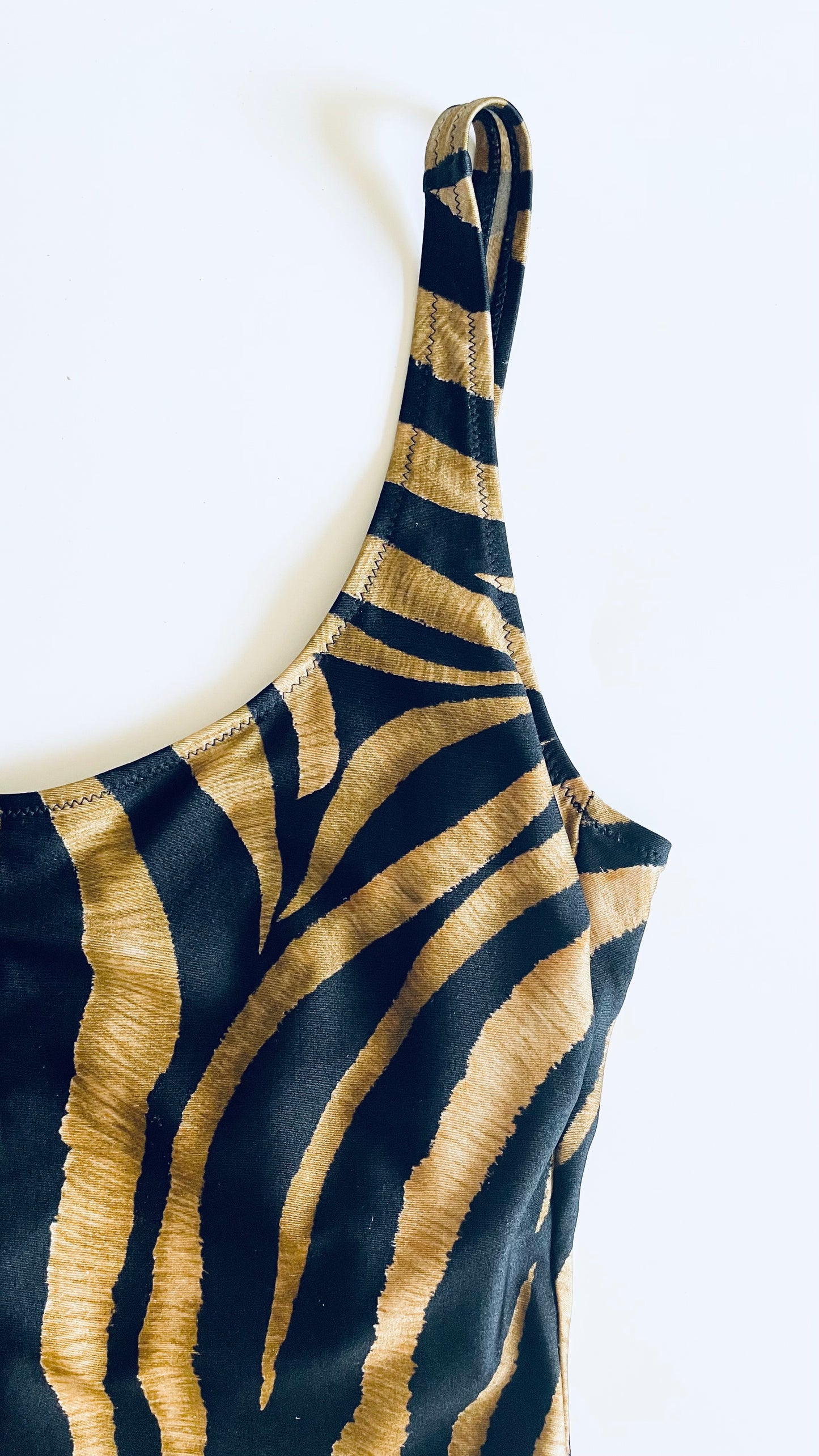 Vintage 70s Gottex brown & black tiger striped swimsuit - Size 12