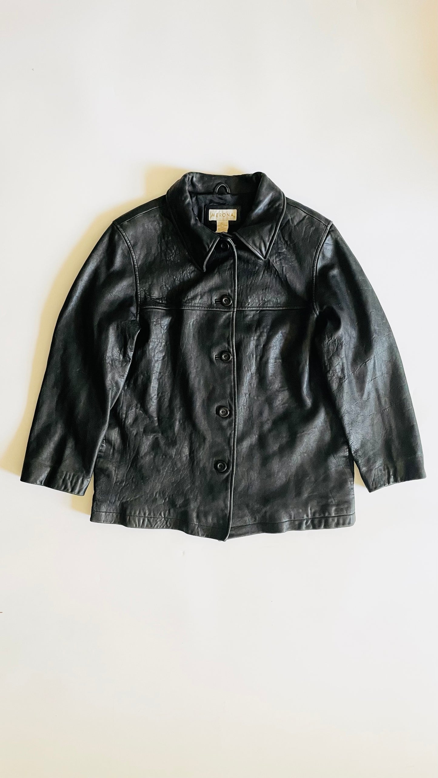 Vintage 90s black leather jacket - Size L