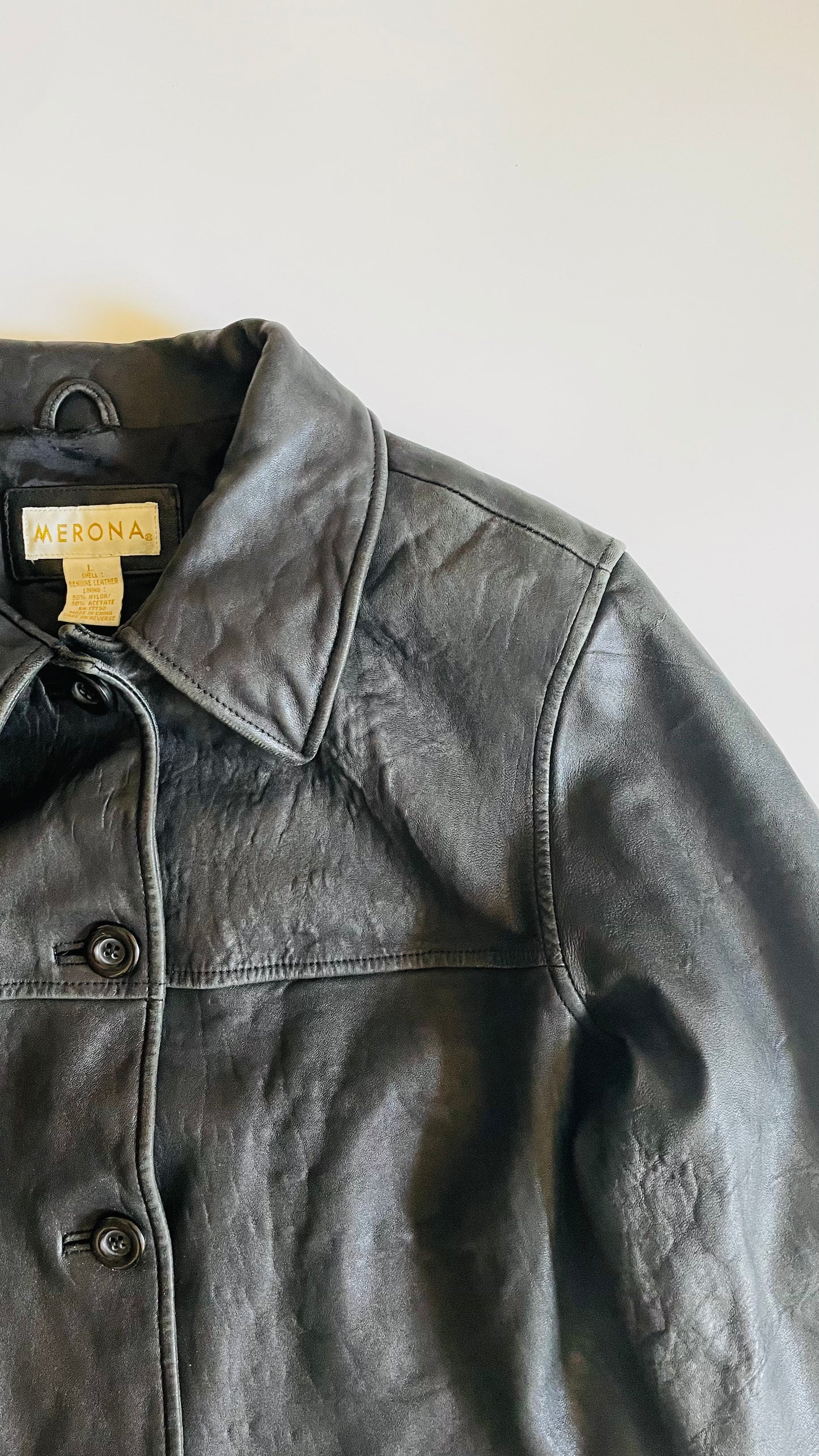 Vintage 90s black leather jacket - Size L