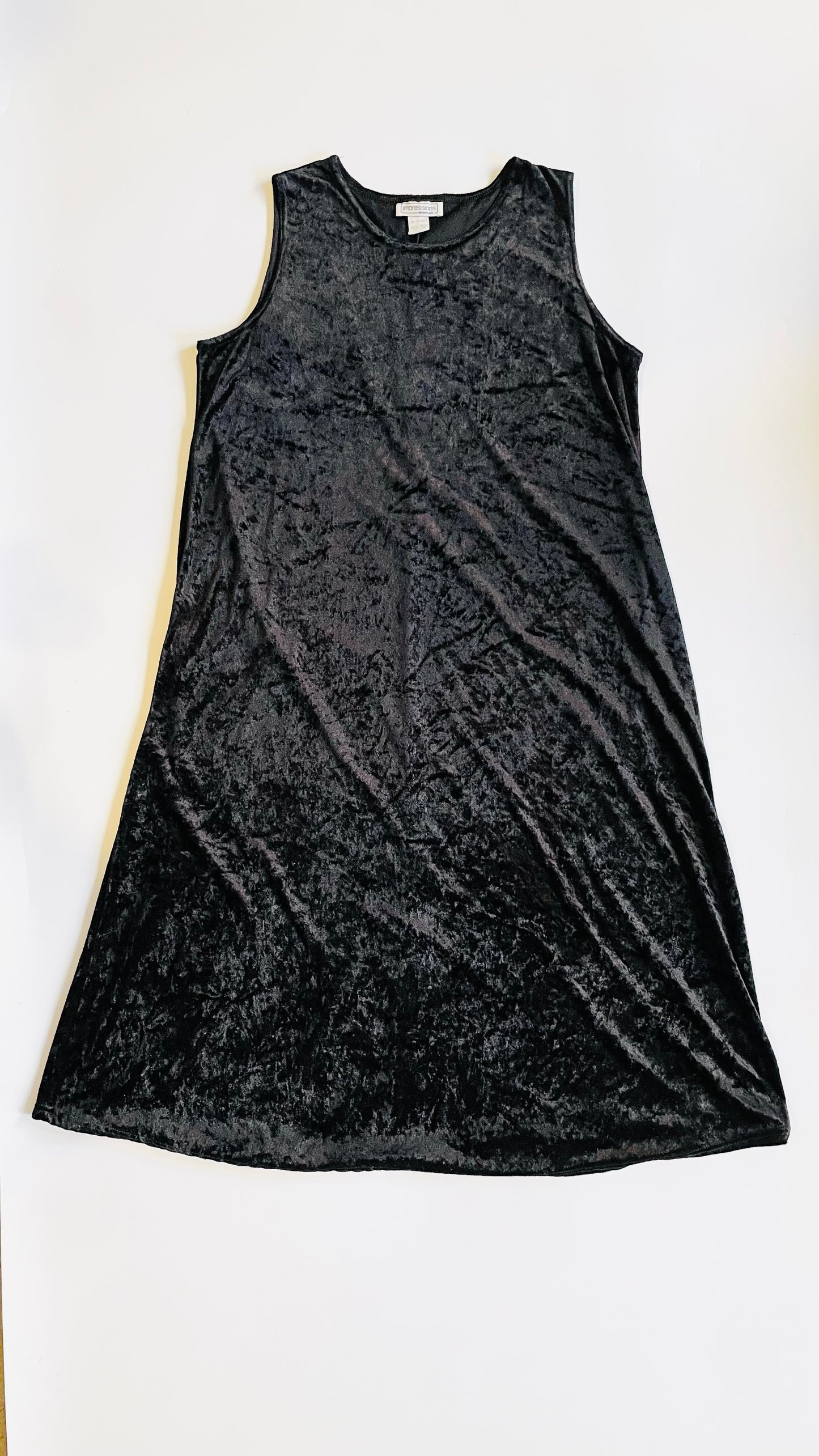 Vintage 90s black velvet maxi tank dress - Size XL