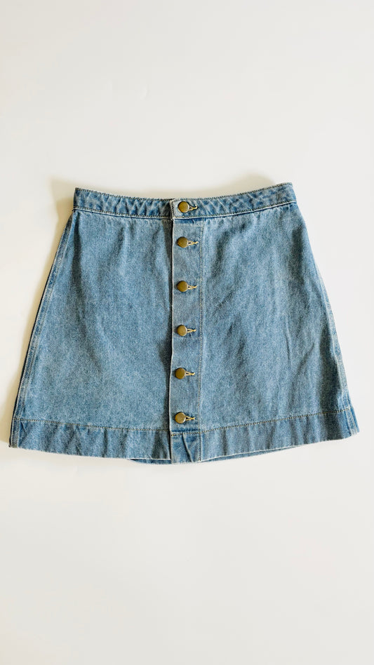 Pre-Loved blue denim American Apparel a-line mini skirt - Size S