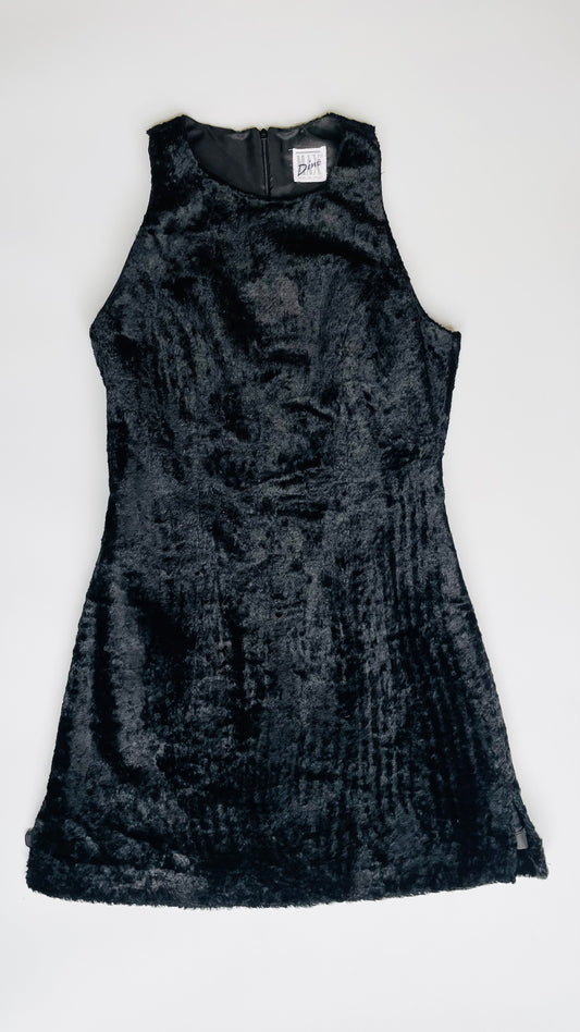 Black 60s Italian crushed velvet mod mini tank dress - Size S