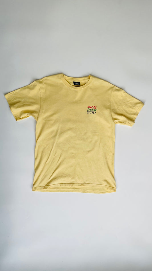 90s Yellow Stussy Who Jah Bless t-shirt  - Size M