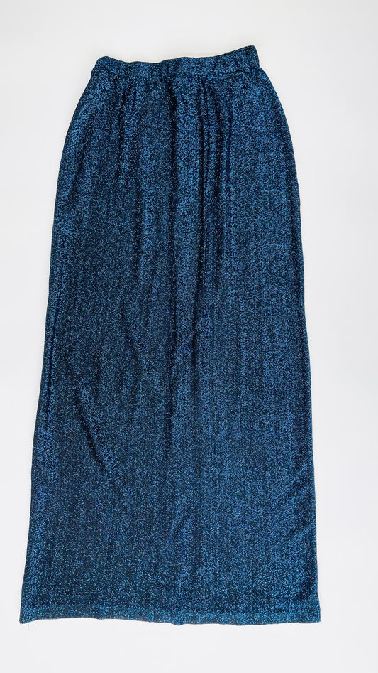 80s Black and blue lurex glitter maxi skirt - Size 27