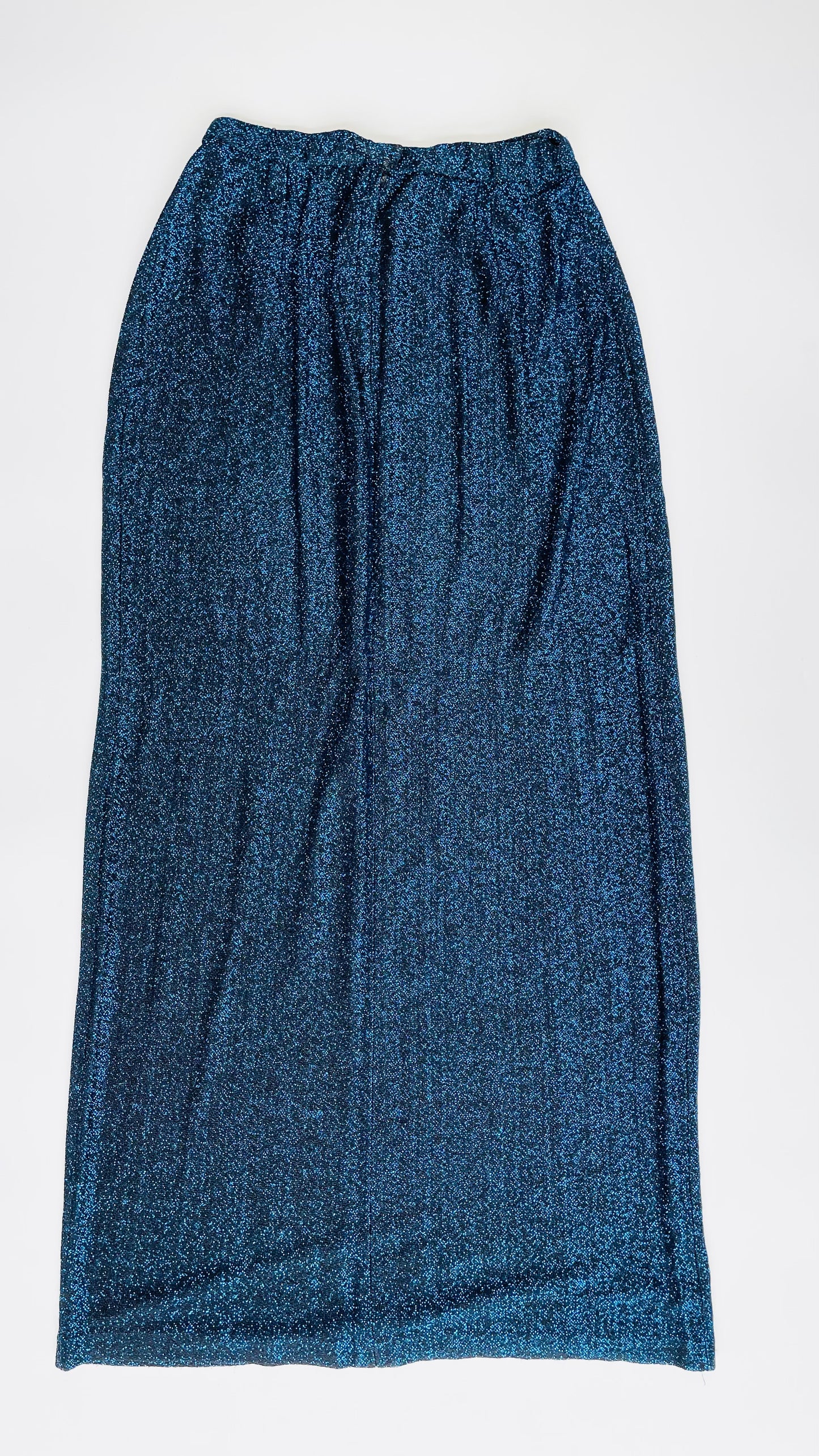 80s Black and blue lurex glitter maxi skirt - Size 27