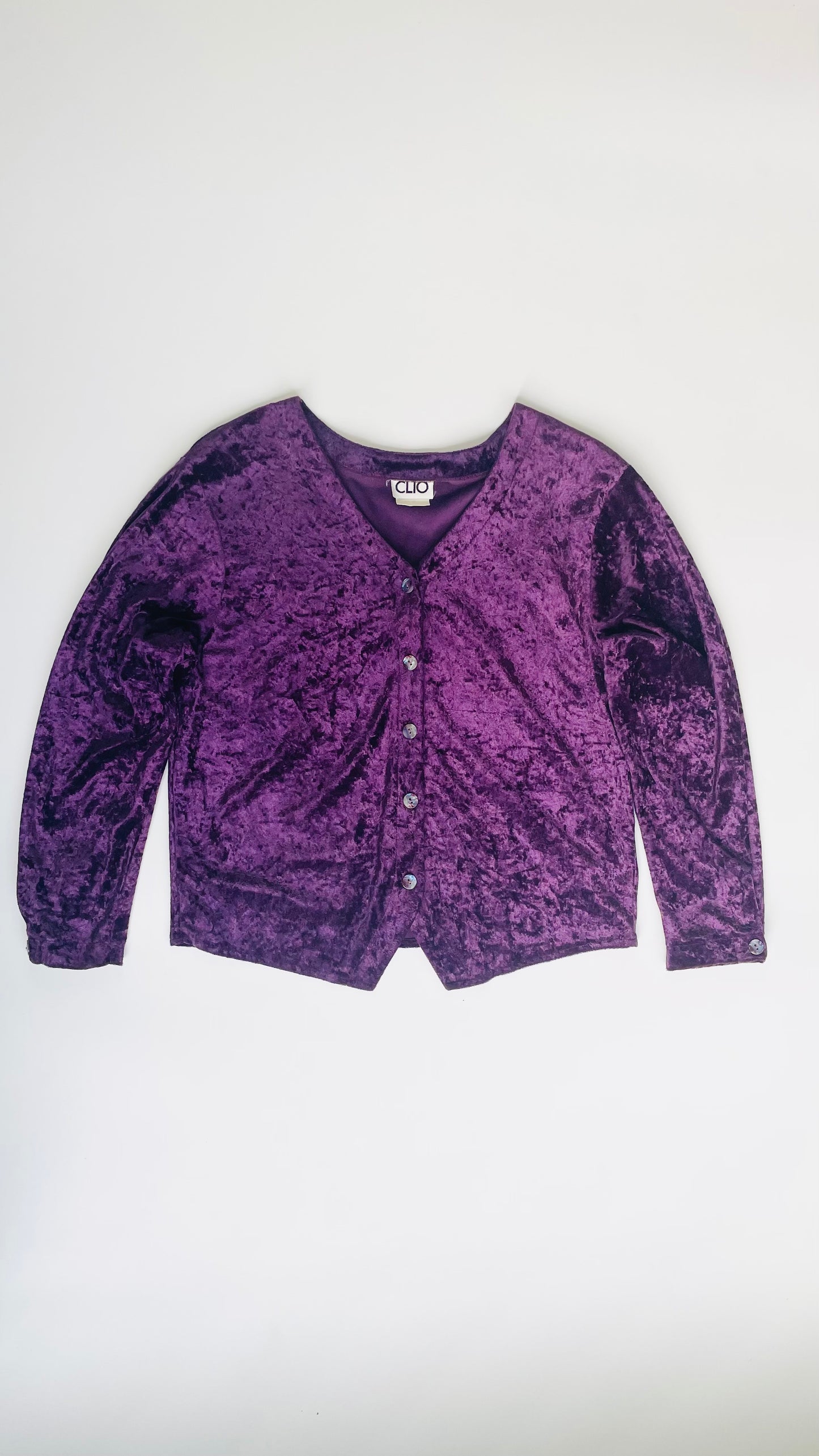 Vintage 90s purple crushed velvet button up top - Size S