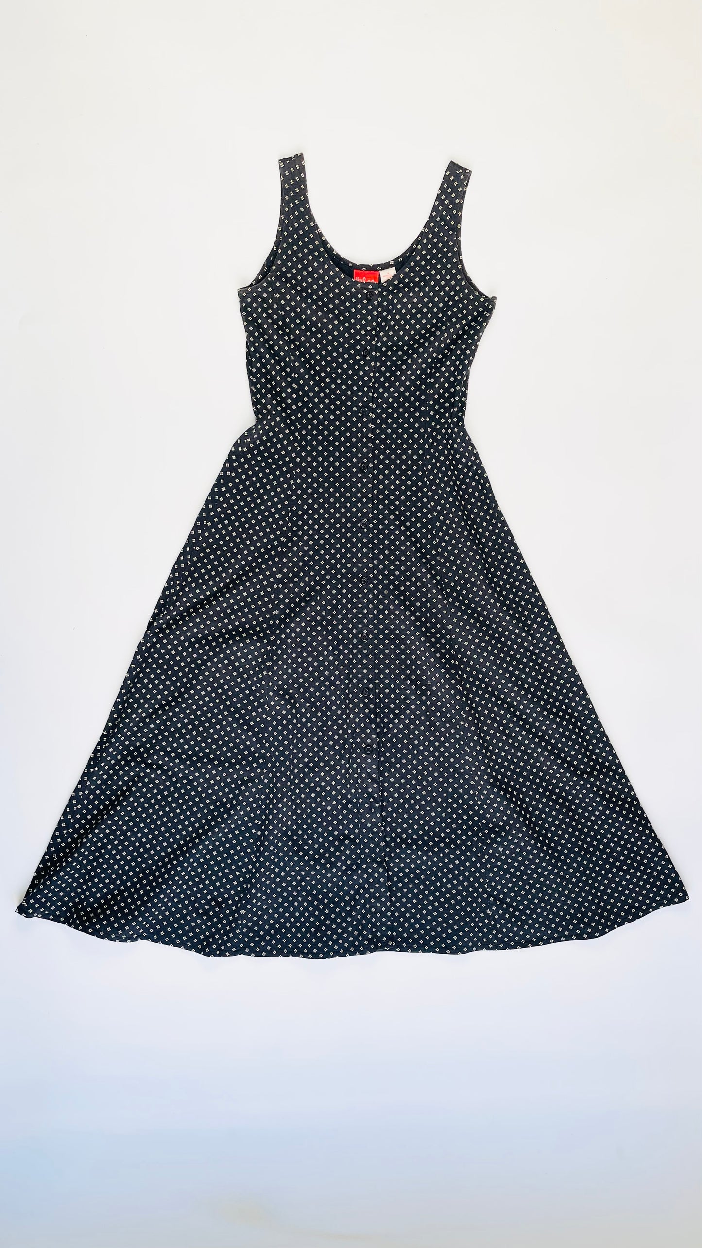 Vintage 90s black & white geometric print button up maxi tank dress - Size S