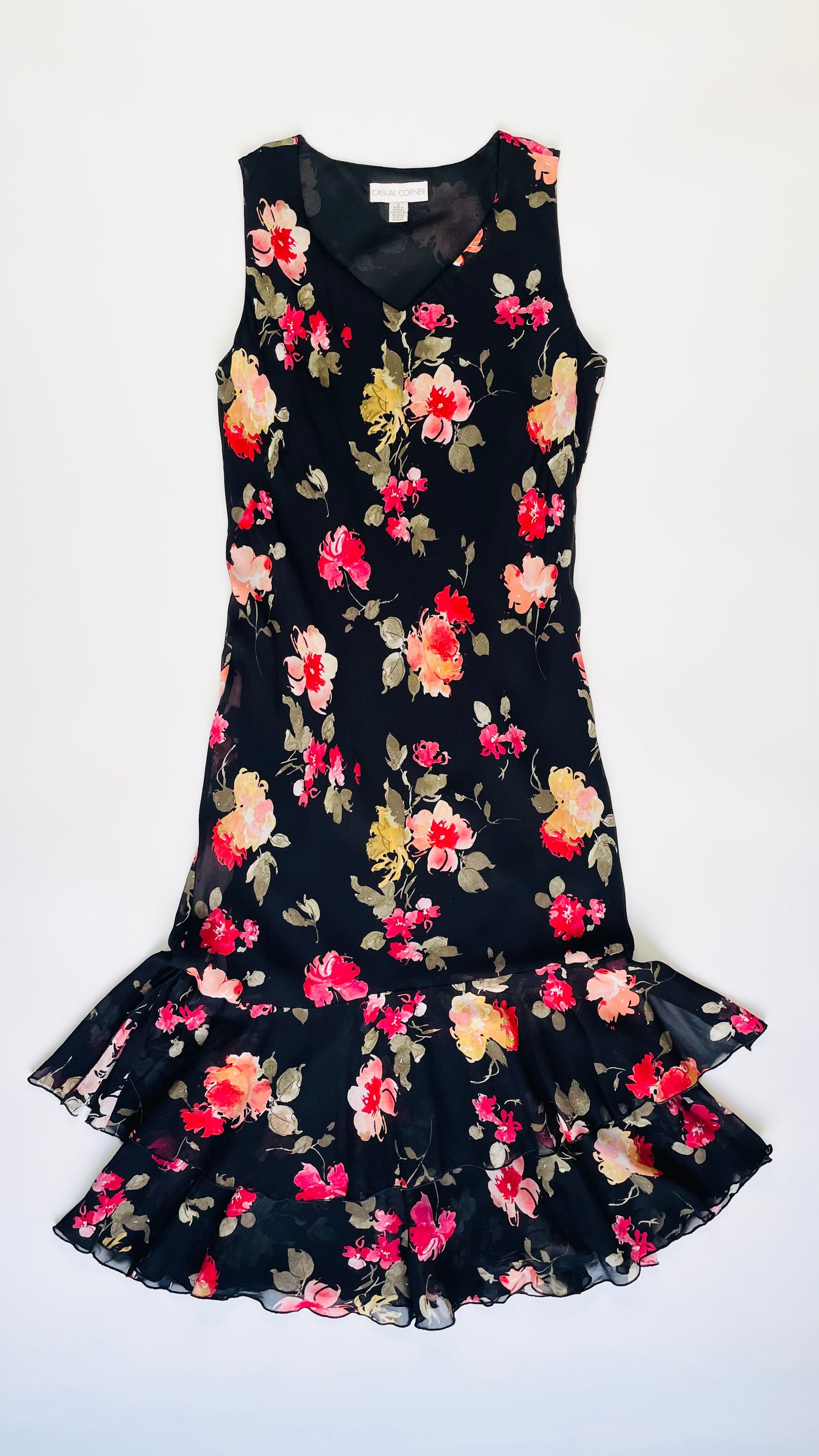 Vintage 90s black floral maxi tank dress - Size 8