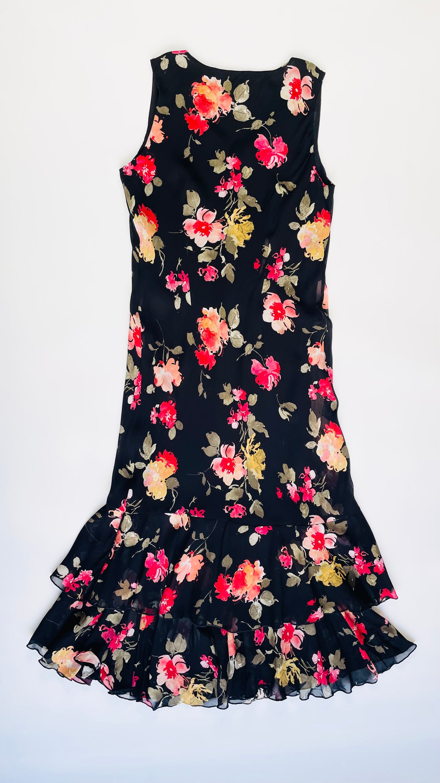 Vintage 90s black floral maxi tank dress - Size 8