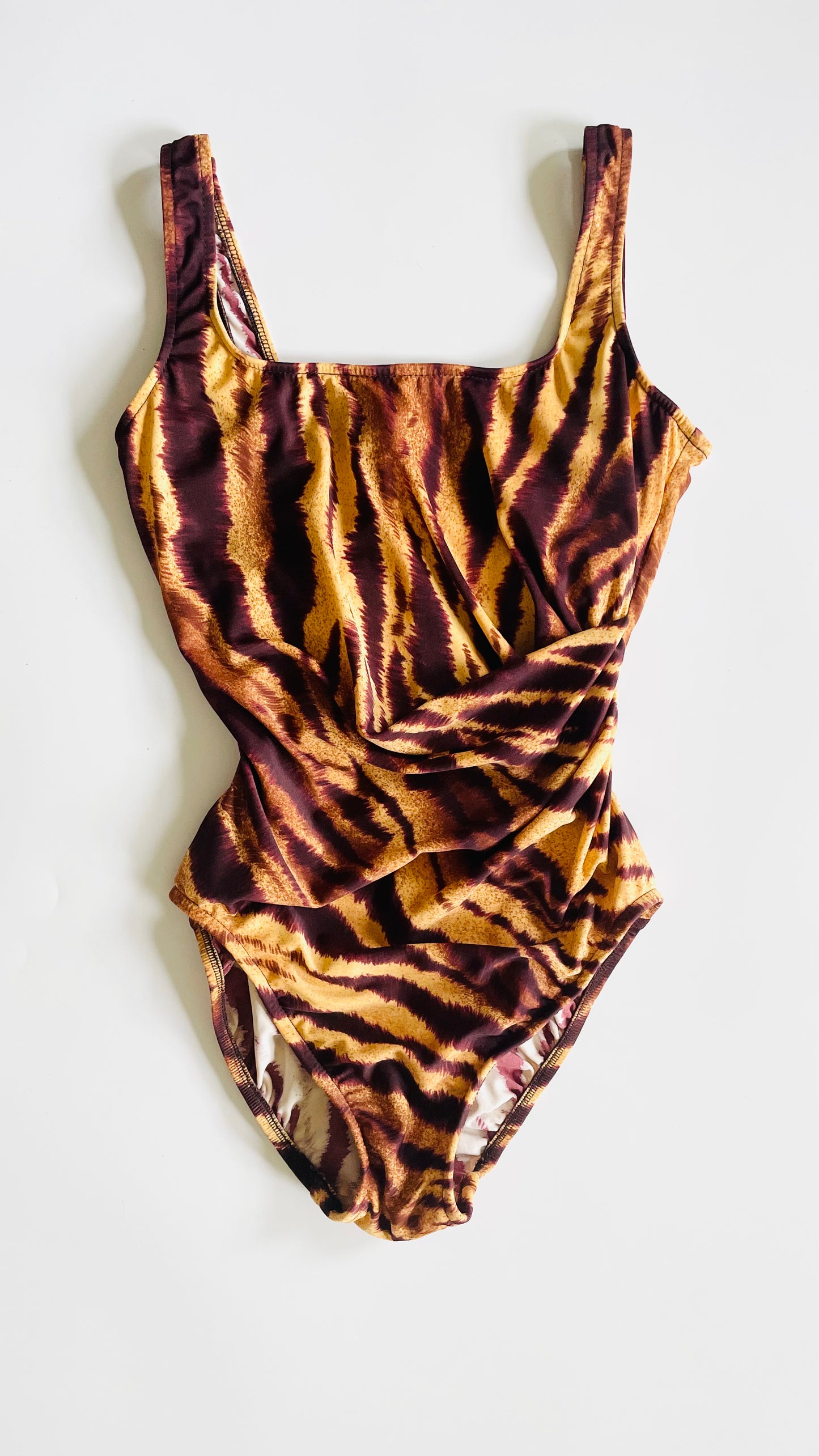 Vintage 90s brown & black tiger striped swimsuit - Size 10