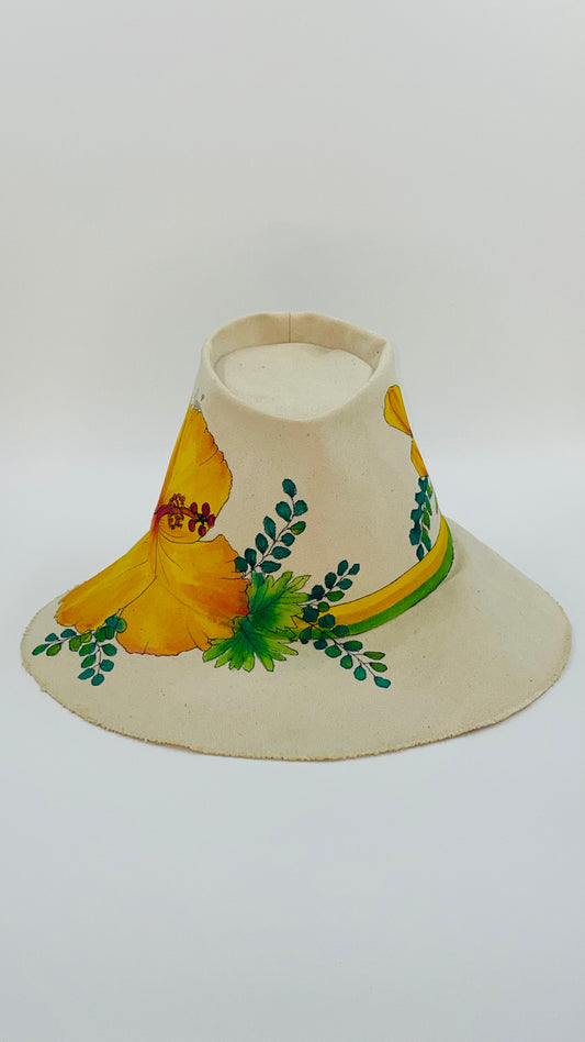 Canvas floral hand painted hat  - Size 7