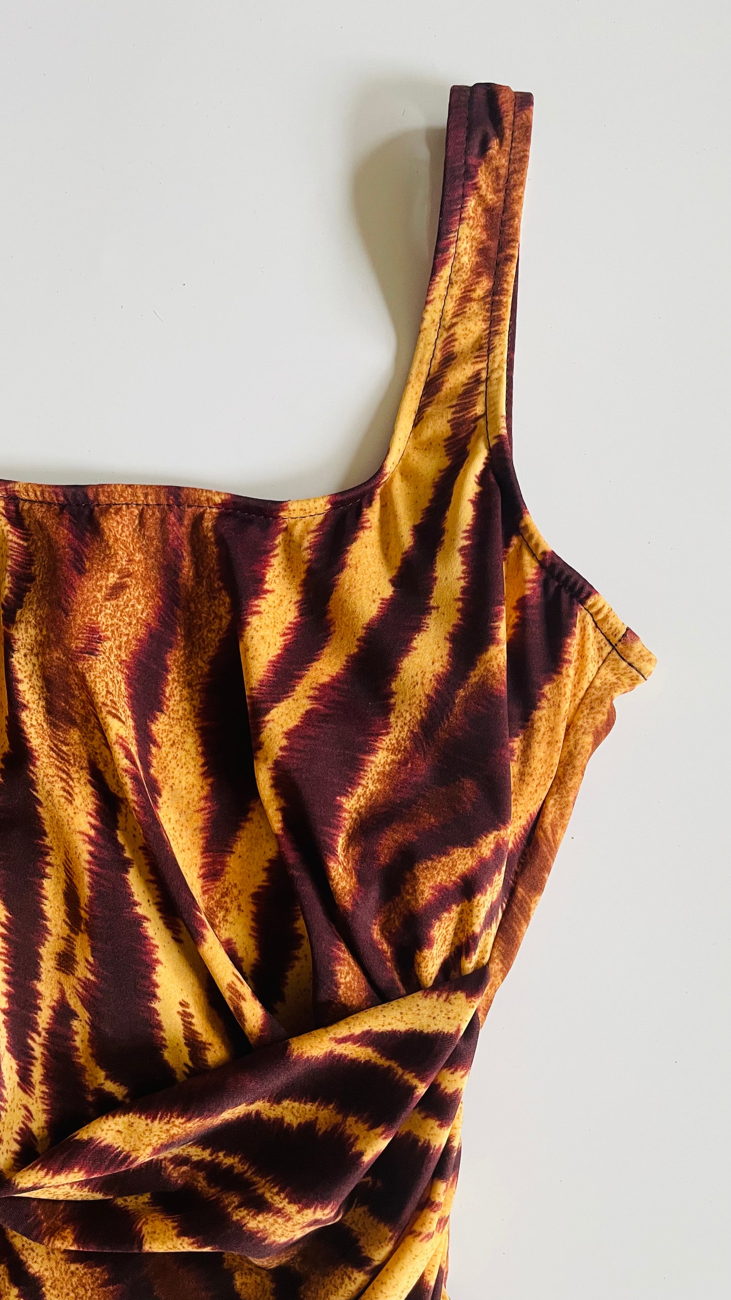 Vintage 90s brown & black tiger striped swimsuit - Size 10