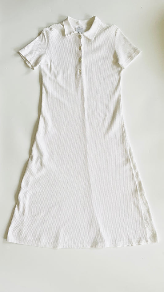 Vintage 90s white short sleeve maxi polo shirt dress - Size S